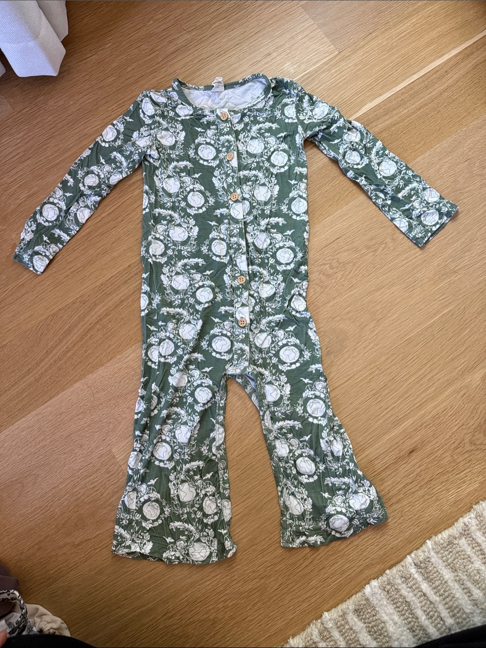 Green Floral earth Button-Front Baby Romper